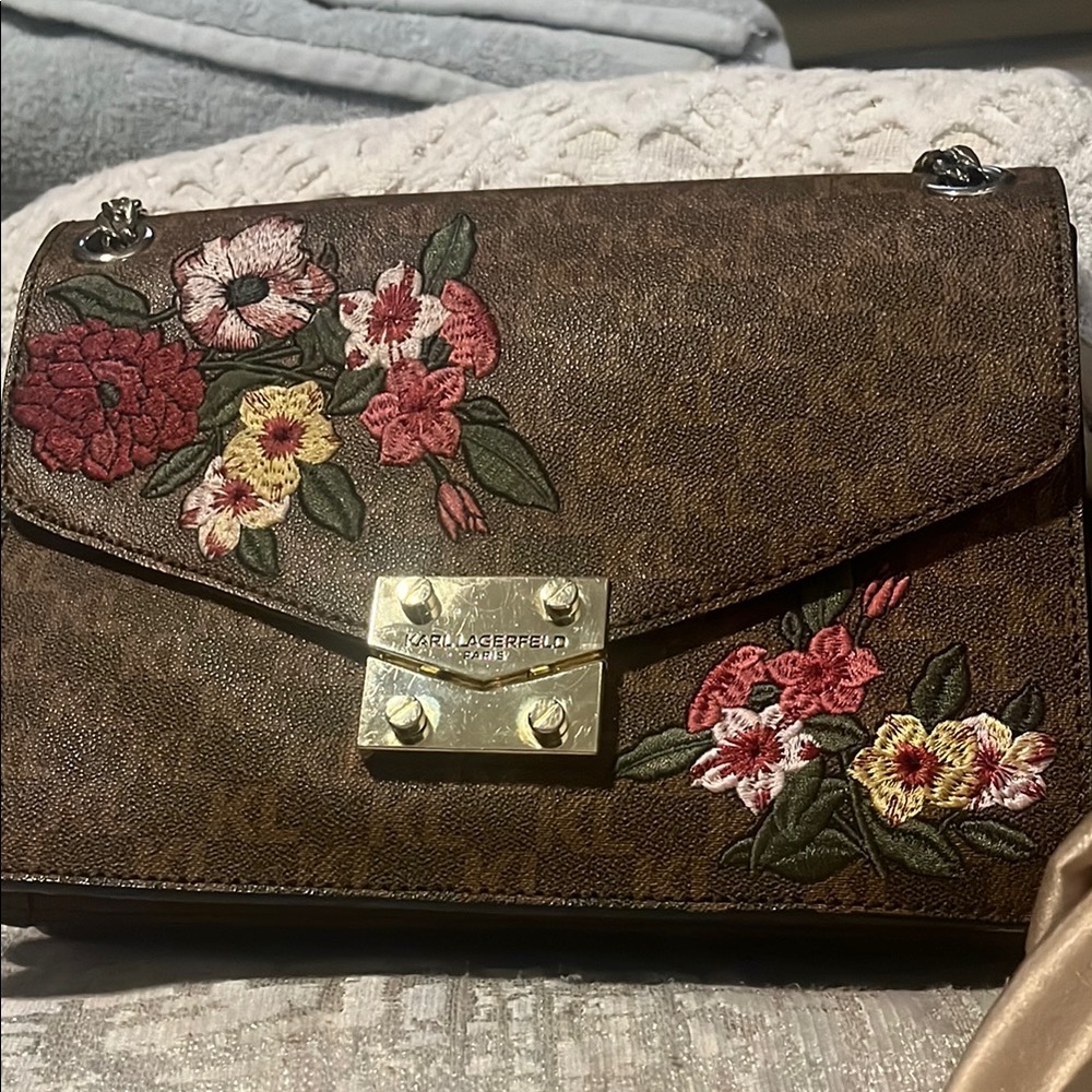 Karl Lagerfeld Brown Floral Crossbody Bag